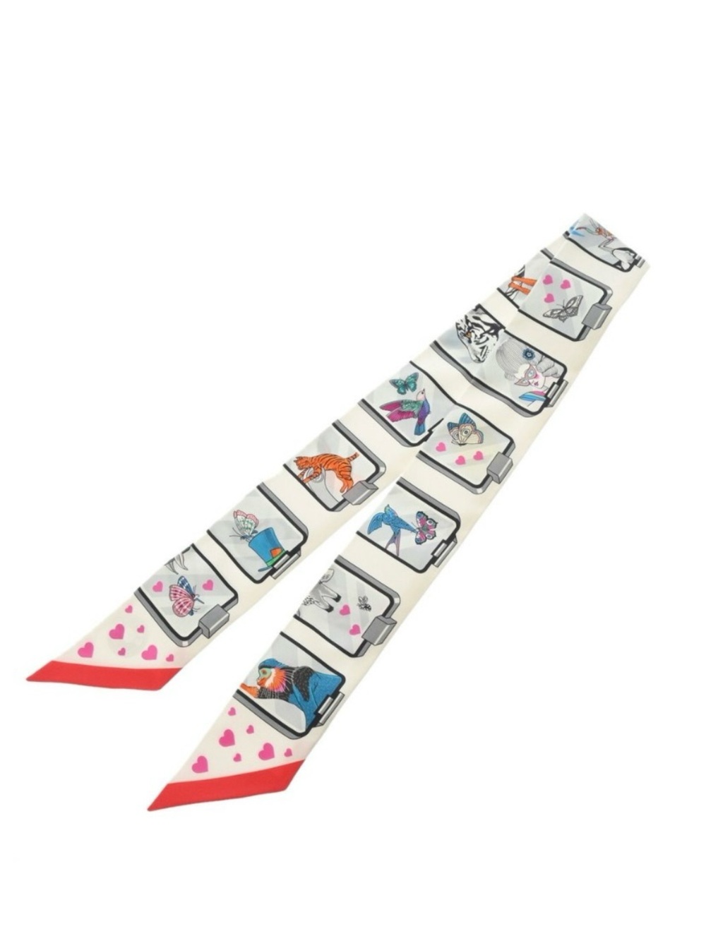 🐎Hermes. Twilly STORY White/Grey/Red - Women's Scarf Muffler